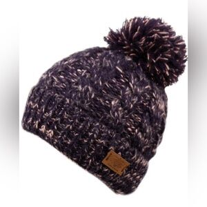 Angela & William Cable Pom Beanie with Sherpa Lining Blue Size OSFA